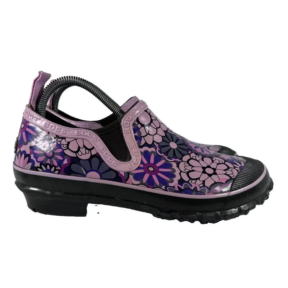 Bogs Rue Ambrosia Pink Purple Floral Rubber Slip On Rain Boots Shoes Women's 8